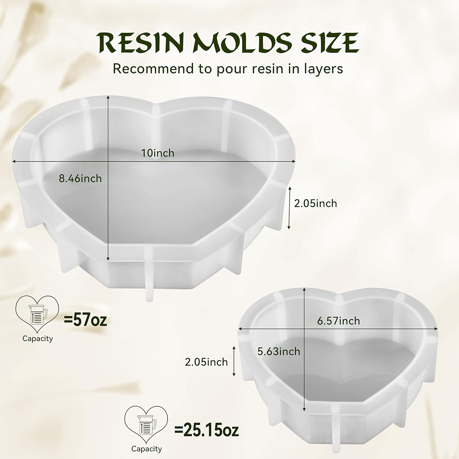 10 Inch / 6.5 inch Heart Shape Resin Molds - Craft Resin US