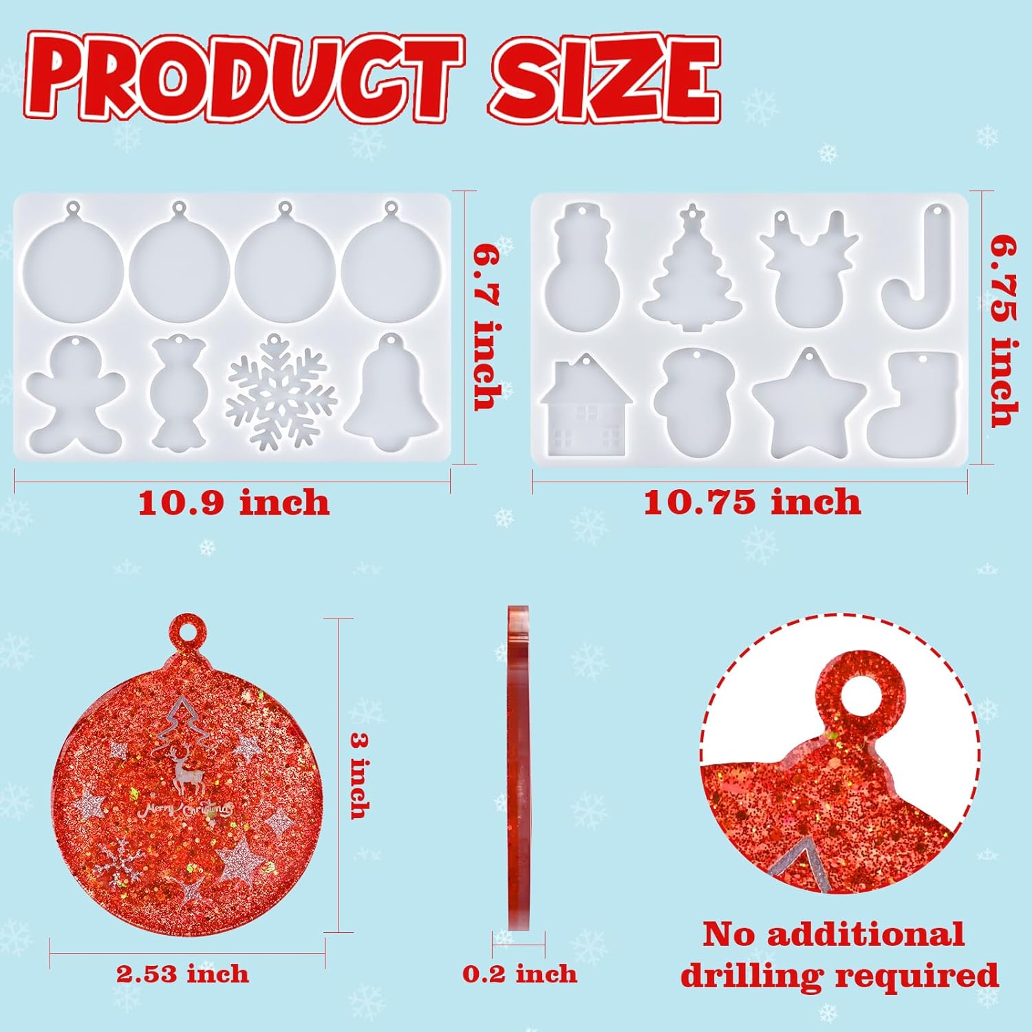 Christmas Resin Molds, 2 PCS Christmas Ornaments Silicone Molds for Epoxy Resin, 16 Cavities Large Pendant Molds DIY Resin Crafts Jewelry Keychain Xmas Gift Christmas Tree Decor