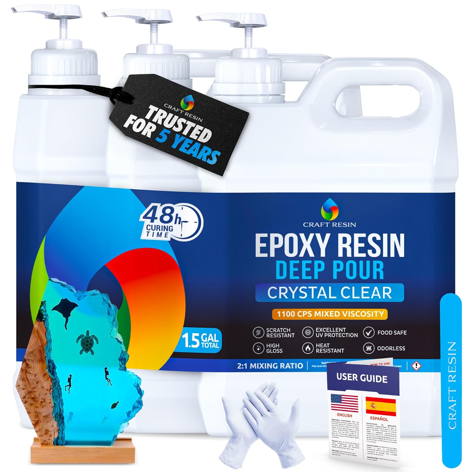 Deep Pour Epoxy Resin 1.5 Gallon Epoxy Kit, 2-4 Inch Bubble Free UV Resistant Low Odor Resin Clear Flow For Casting Wood River Table Stone