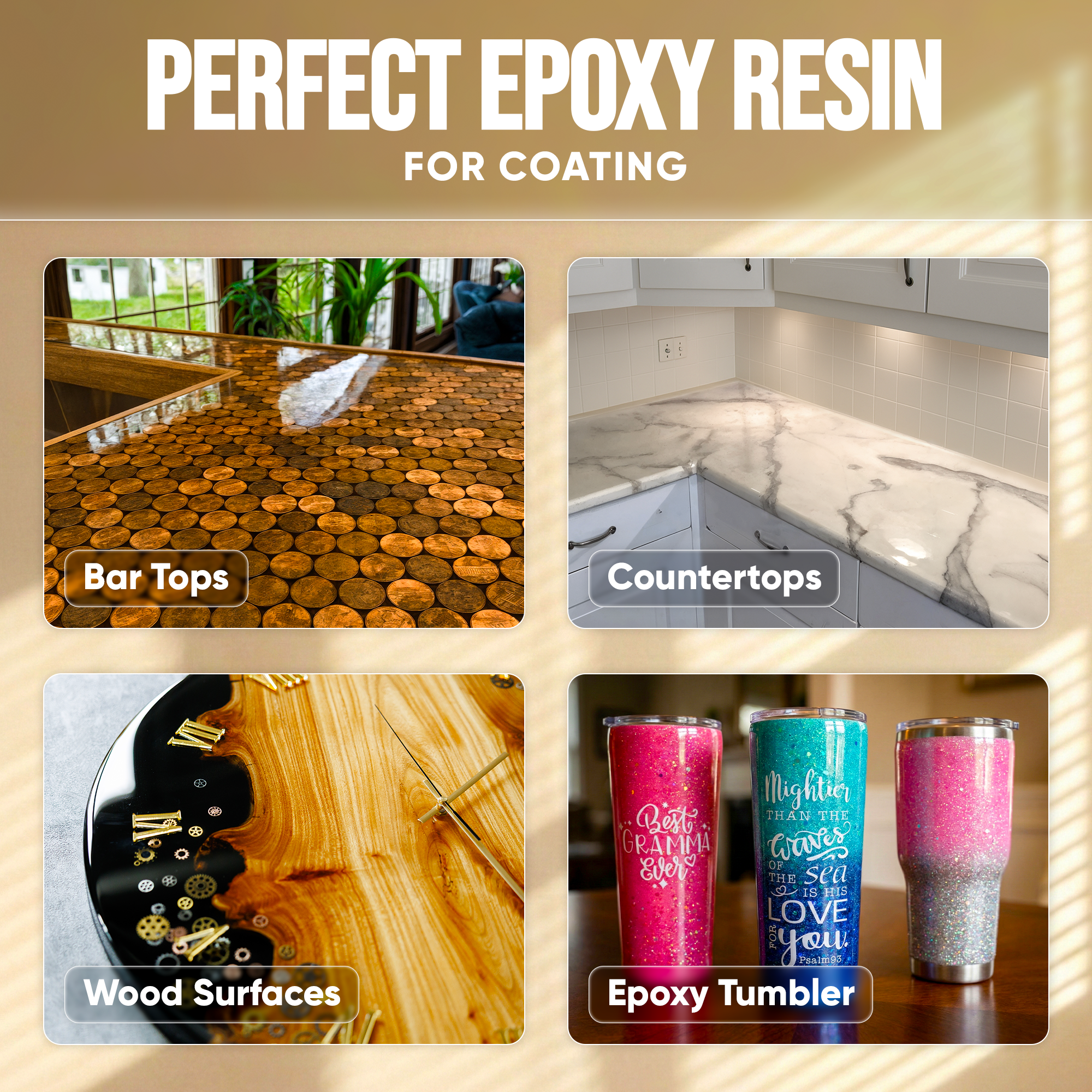Crystal clear 1 gallon epoxy resin for glossy table tops, trays and wood surfaces