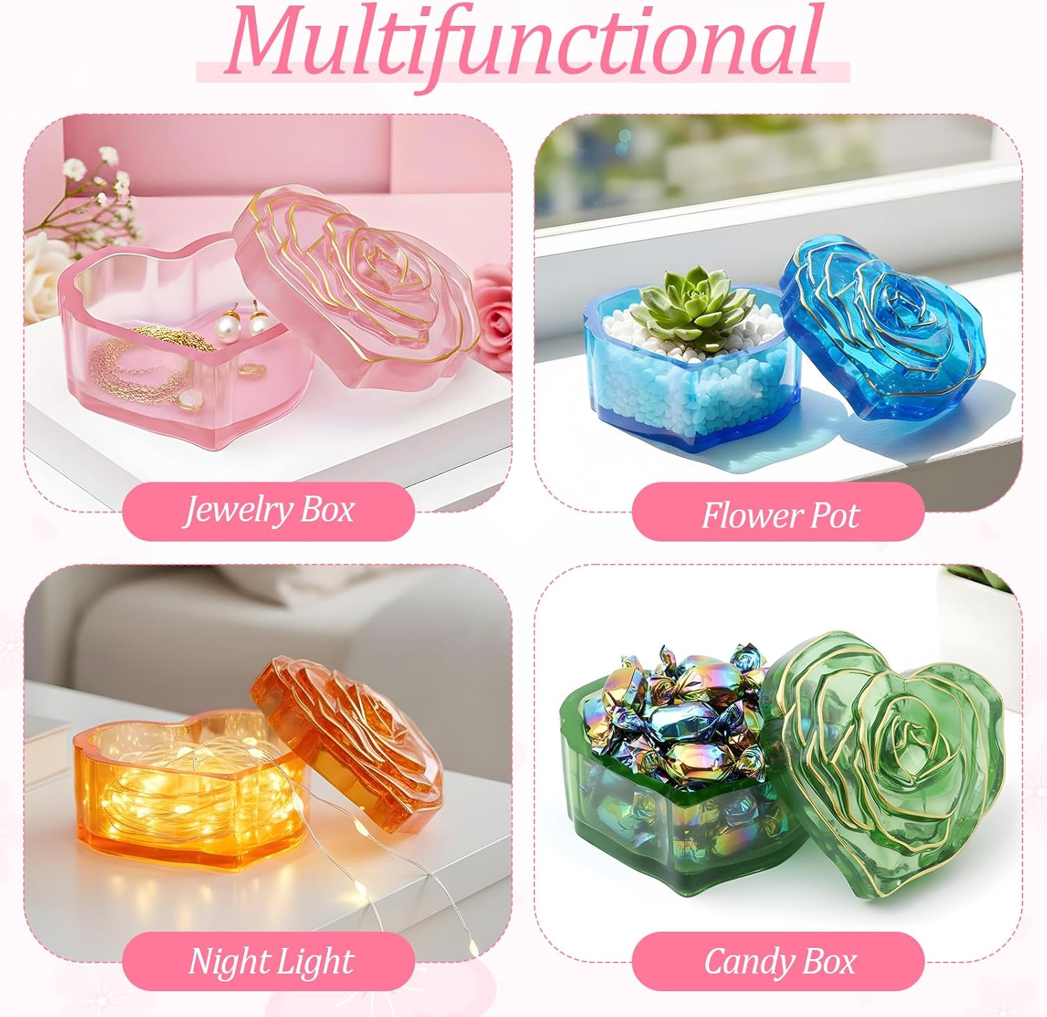 Heart Jar Resin Mold with Rose Lid - Craft Resin US