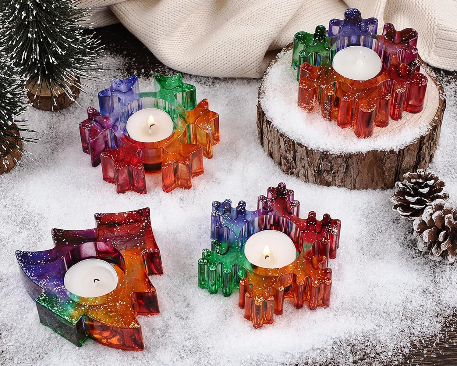 Snowflake and Tree Candle Holder Resin Mold - Craft Resin US
