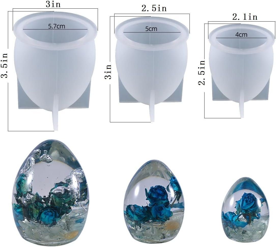 3 Pieces Egg Resin Mold, Large Oval Silicone Molds for DIY Art Table Lamp, Home Decoration, Valentine, Easter - Craft Resin US
