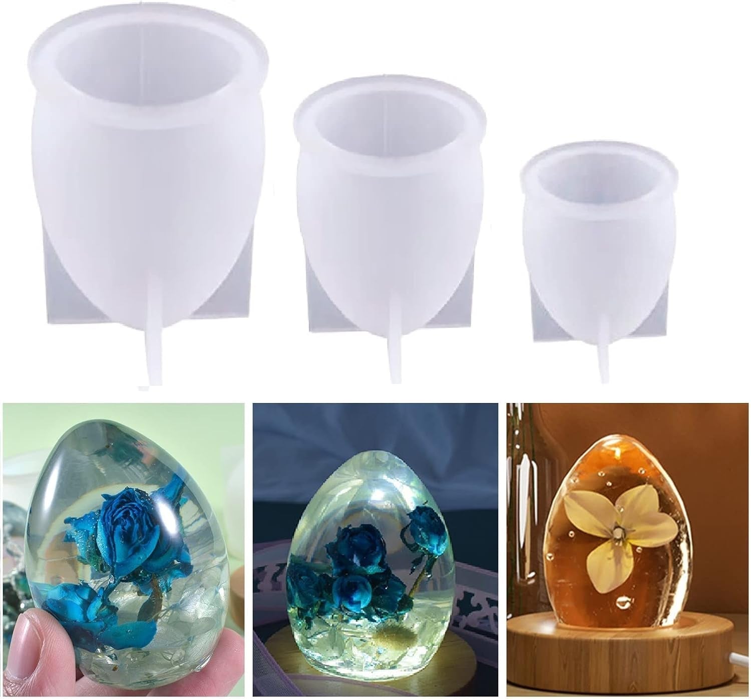 3 Pieces Egg Resin Mold, Large Oval Silicone Molds for DIY Art Table Lamp, Home Decoration, Valentine, Easter - Craft Resin US
