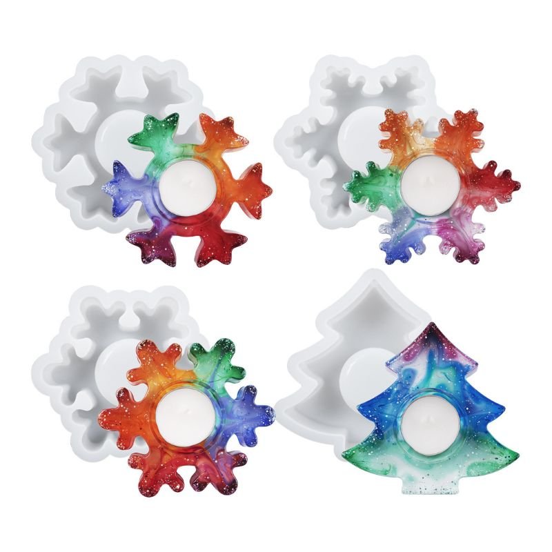 4pcs Snowflake Christmas Candle Holder Resin Molds - Craft Resin US