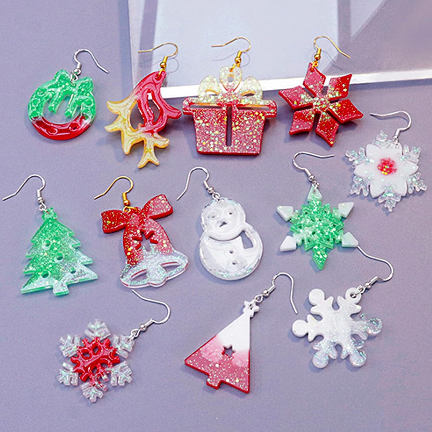 (5 Pack) Resin Earring Molds, Resin Jewelry Molds Christmas Silicone Pendant Molds Various Shapes Christmas Tree Snowflake Snowman Elk for DIY Earring Pendant Keychain Ornament Gift - Craft Resin US