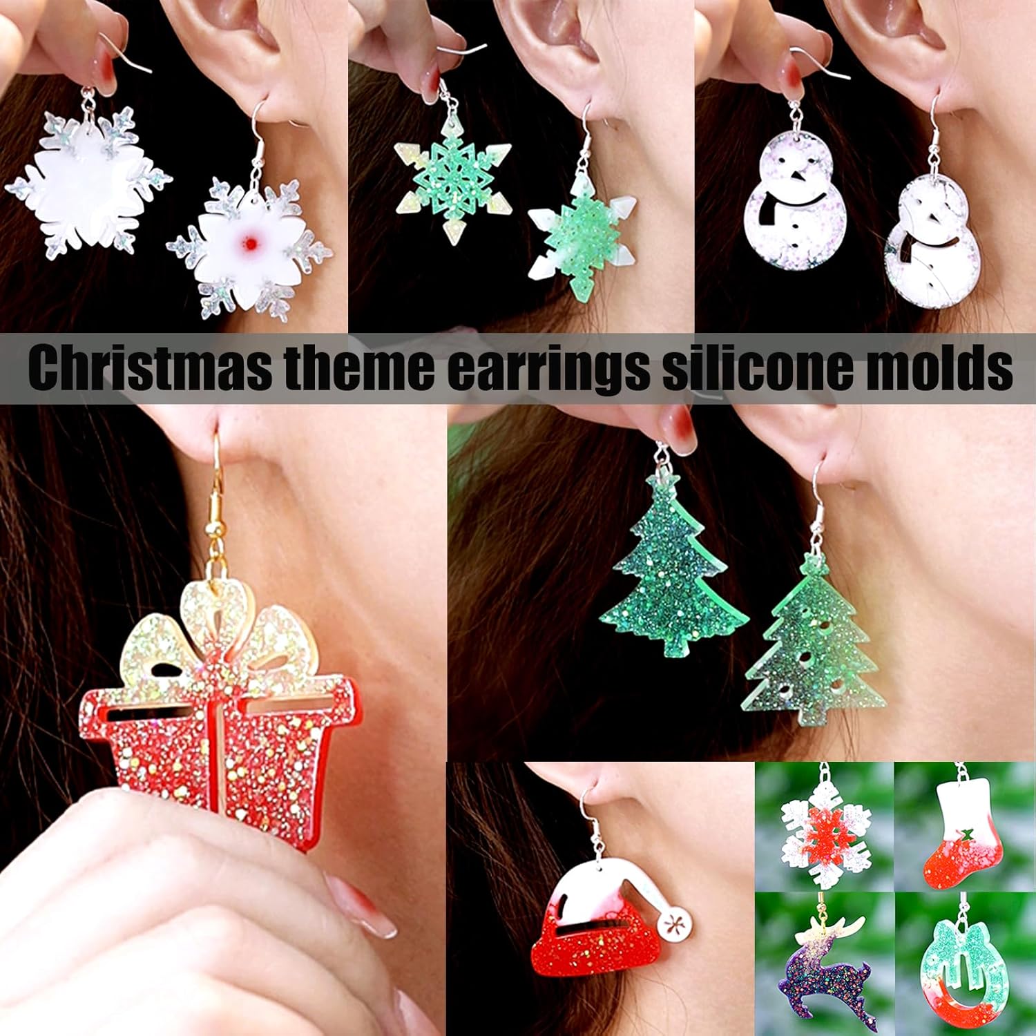 (5 Pack) Resin Earring Molds, Resin Jewelry Molds Christmas Silicone Pendant Molds Various Shapes Christmas Tree Snowflake Snowman Elk for DIY Earring Pendant Keychain Ornament Gift - Craft Resin US