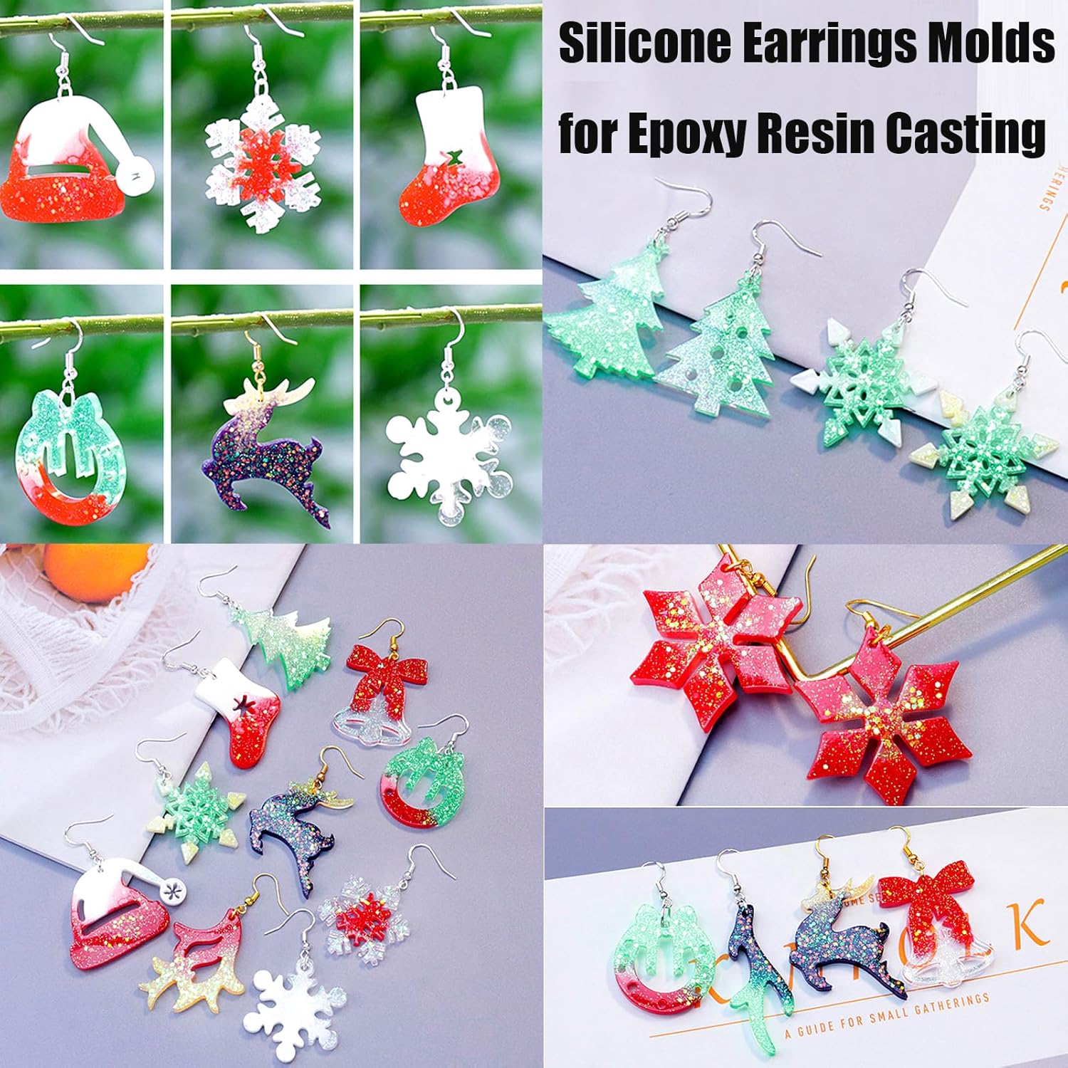 (5 Pack) Resin Earring Molds, Resin Jewelry Molds Christmas Silicone Pendant Molds Various Shapes Christmas Tree Snowflake Snowman Elk for DIY Earring Pendant Keychain Ornament Gift - Craft Resin US