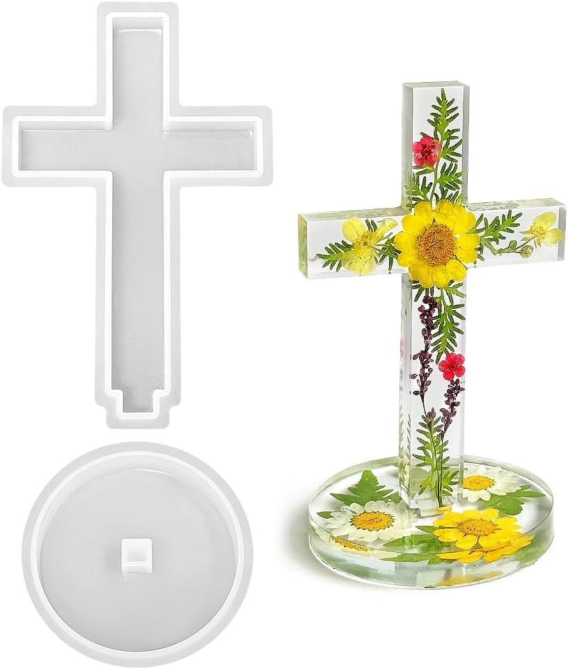 5'' Standing Cross Silicone Mold with Base - Craft Resin US