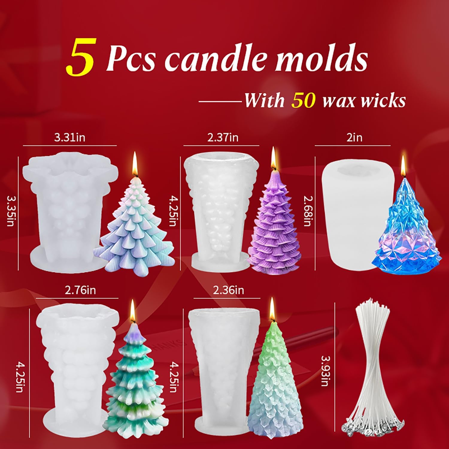 5PCS 3D Christmas Tree Silicone Candle Soap Epoxy Resin Wax Mold Silicone Shapes Christmas Tree Mold for Candle Resin Soap Craft Cake Chocolate Making Kit Christmas Gift Home Party Decoration - Craft Resin US