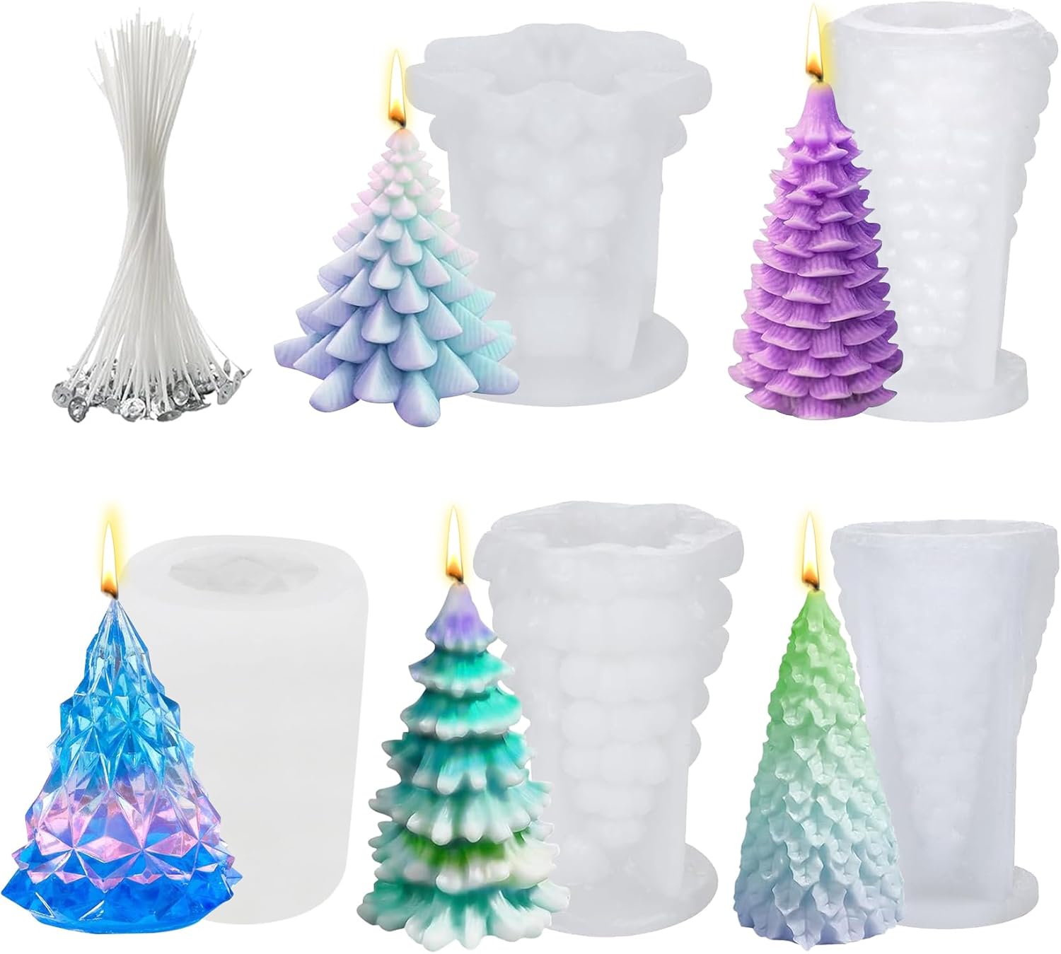 5PCS 3D Christmas Tree Silicone Candle Soap Epoxy Resin Wax Mold Silicone Shapes Christmas Tree Mold for Candle Resin Soap Craft Cake Chocolate Making Kit Christmas Gift Home Party Decoration - Craft Resin US