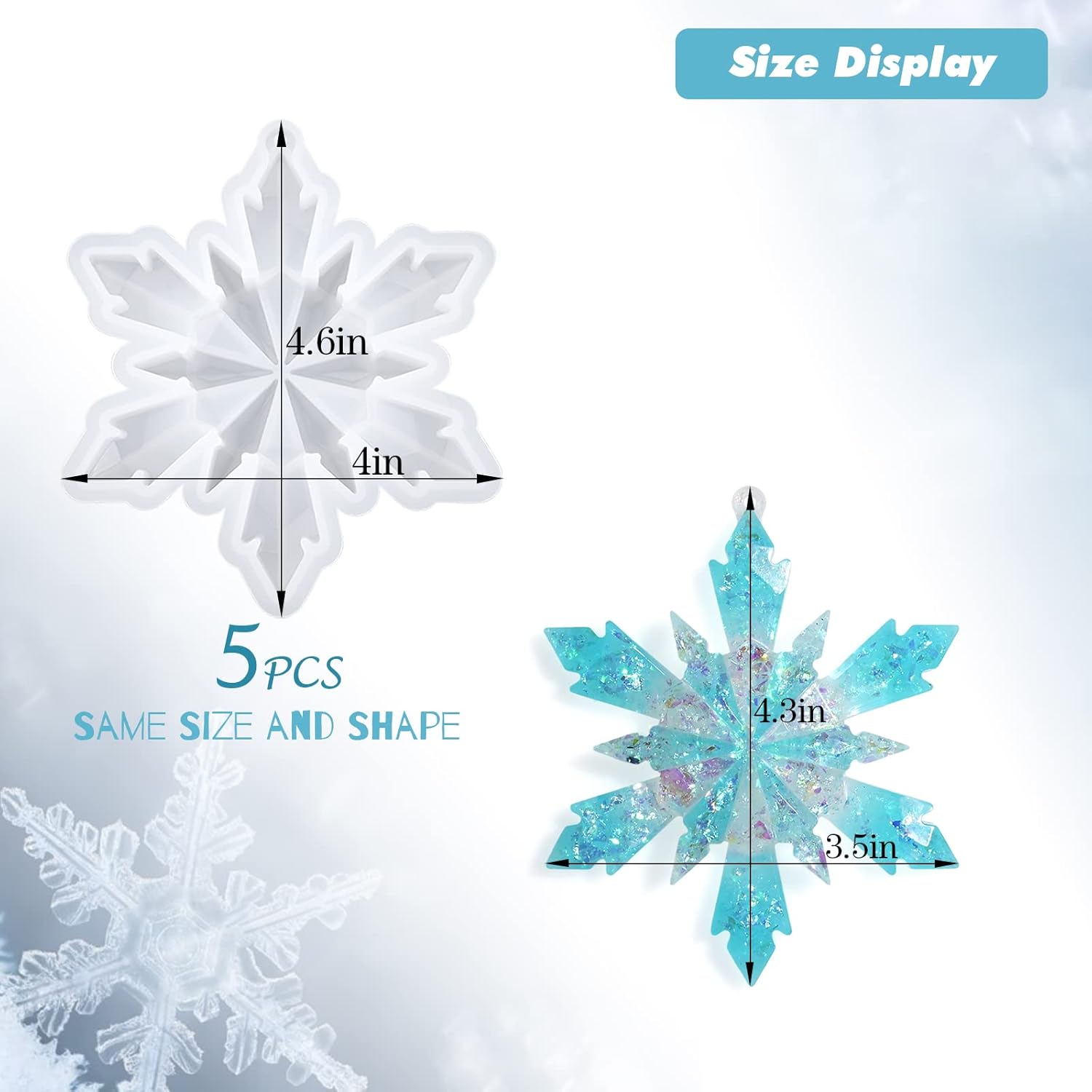 5 Pieces Christmas Silicone Resin Molds 3D Snowflake Molds Silicone Epoxy Casting Resin Mould for DIY Christmas Ornament Jewelry Pendant Decoration, Keychain