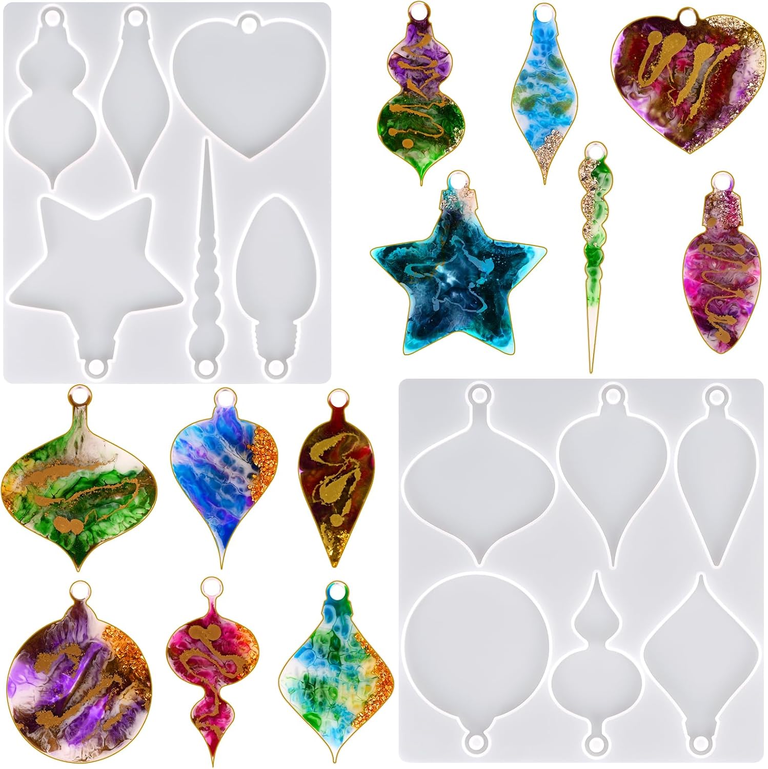 Silicone Molds - 2 Pcs Christmas Ornaments & Pendant Molds for Epoxy Resin DIY Crafts & Jewelry Xmas Decor Gift