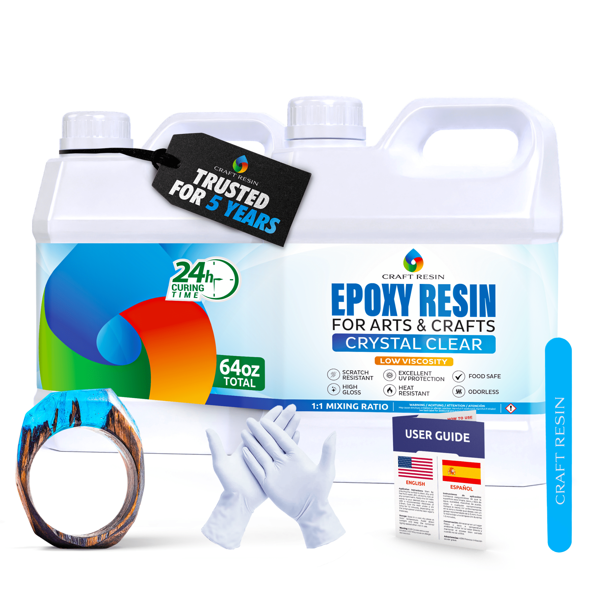 Produktbild von 64oz Epoxidharz Set Mit Härter & Farbe – Glasklares ResinSet Für Gießarbeiten