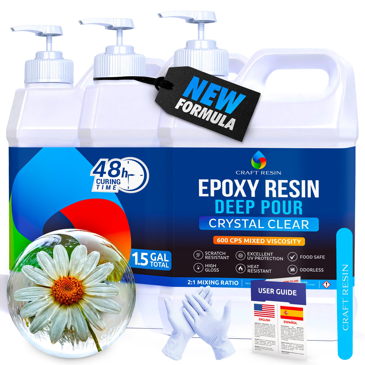 Craft Resin Deep Pour Epoxy Resin 1.5 Gallon 2:1 crystal clear for woodworking and medium casting projects