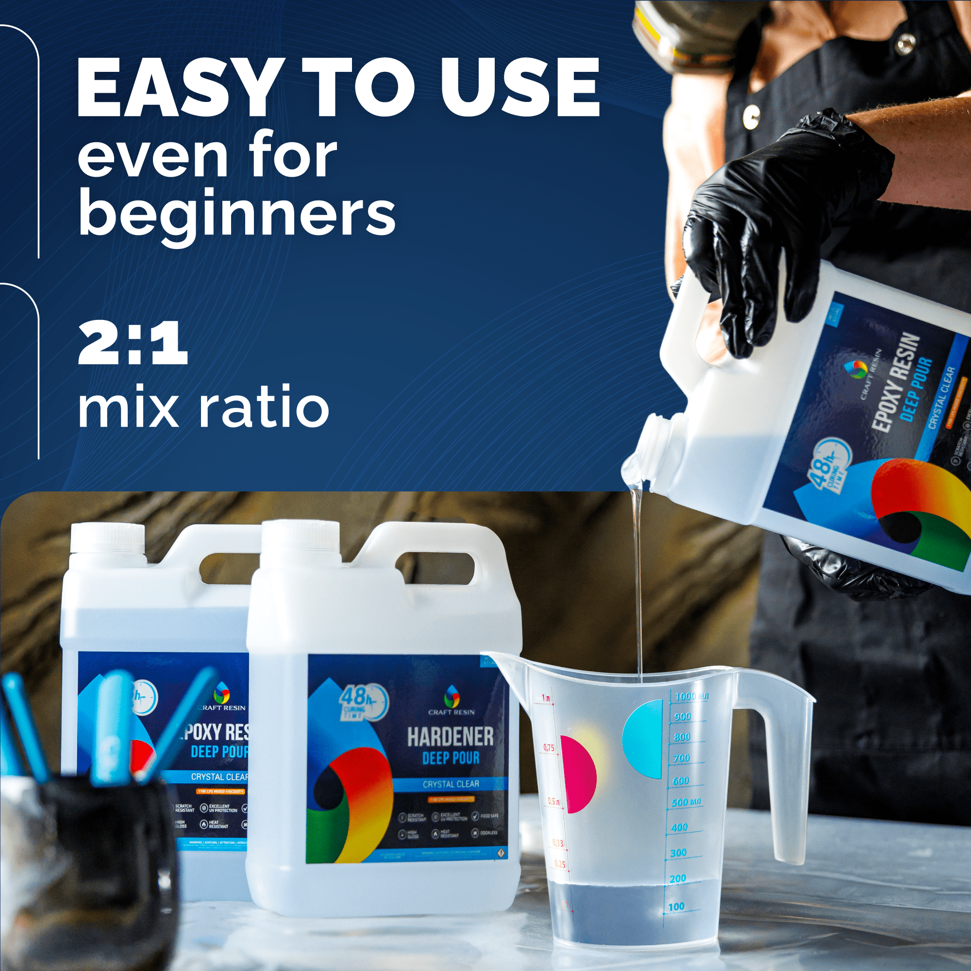 Beginner friendly 2:1 epoxy resin kit for medium size deep pour projects