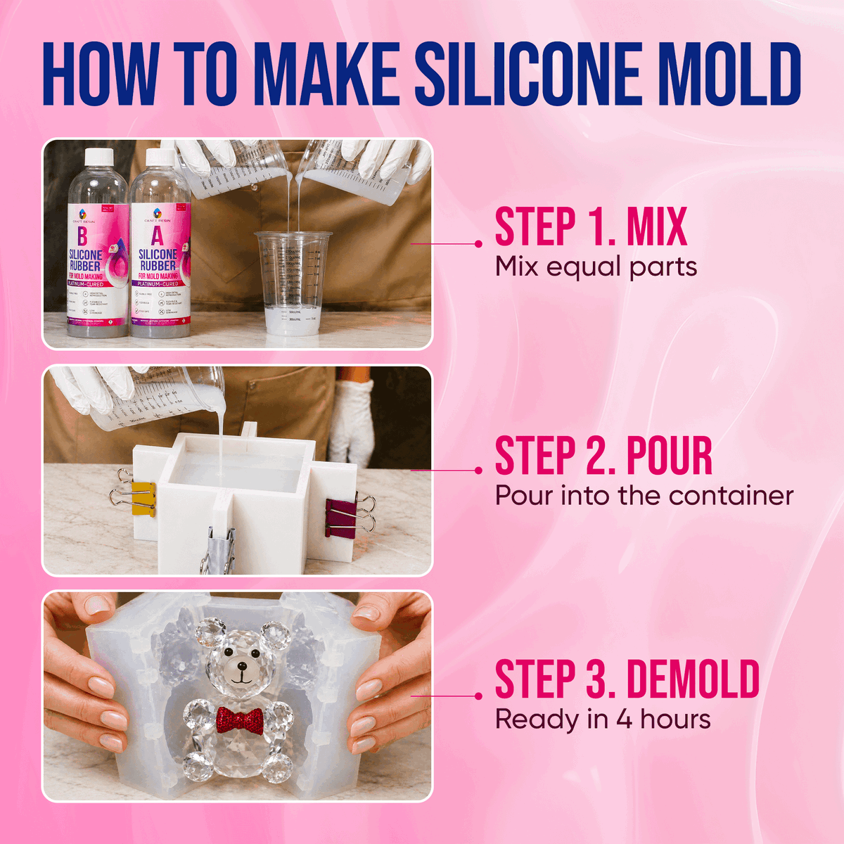 How to make a silicone mold with Craft Resin 15A silicone using a simple mix, pour and demold process