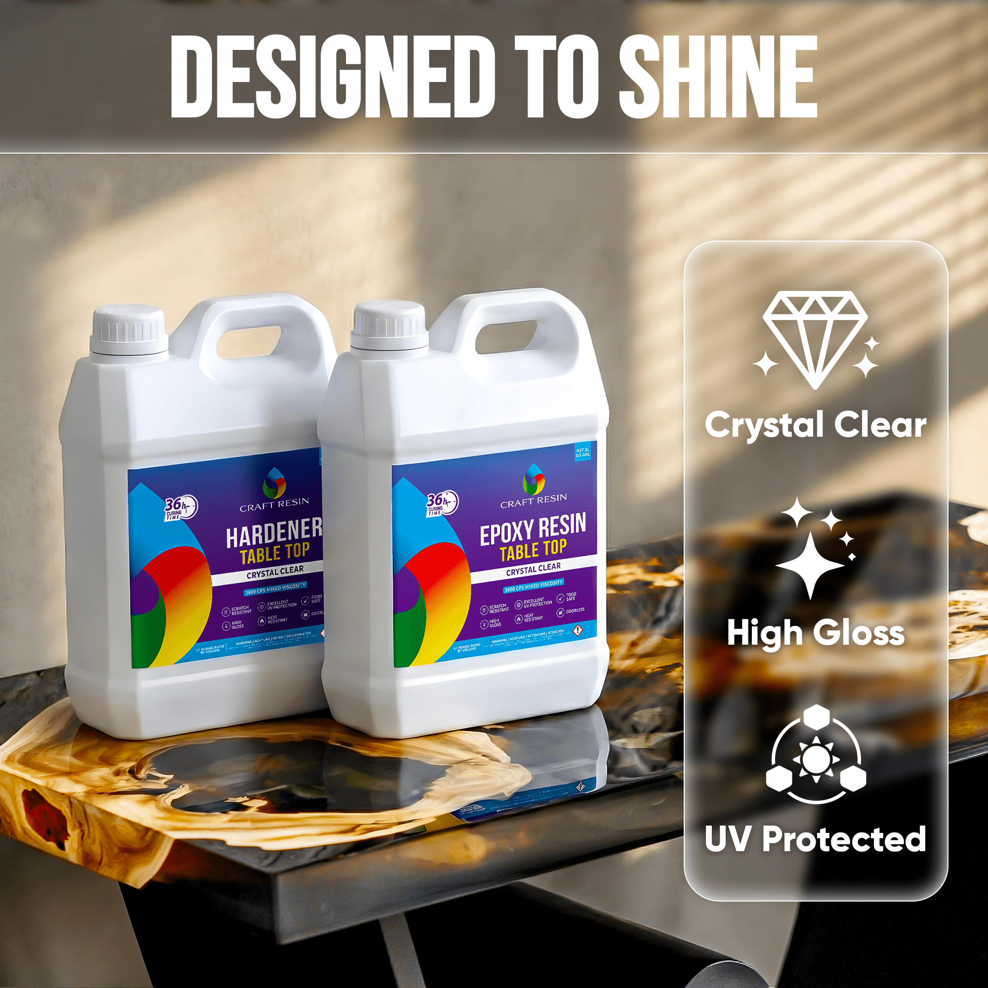 Easy 1:1 mix 1 gallon table top epoxy resin for beginners and DIY makers