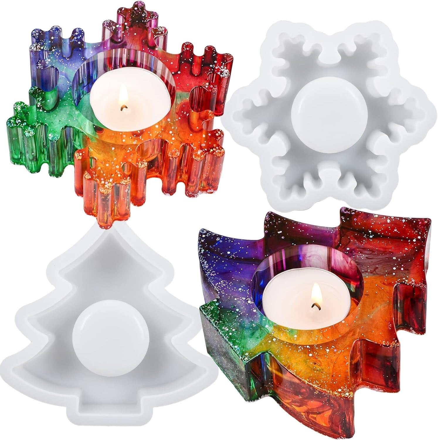 Snowflake and Tree Candle Holder Resin Mold - Craft Resin US