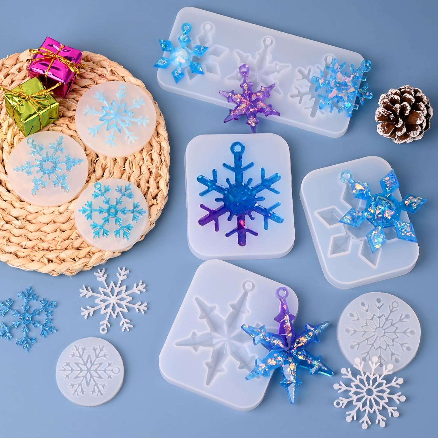 Snowflake Resin Molds Silicone, 9 Pieces Snowflake Resin Casting Molds, Christmas Ornament Resin Molds DIY Resin Crafts Jewelry Pendant Xmas Gift Winter Home Decoration - Craft Resin US
