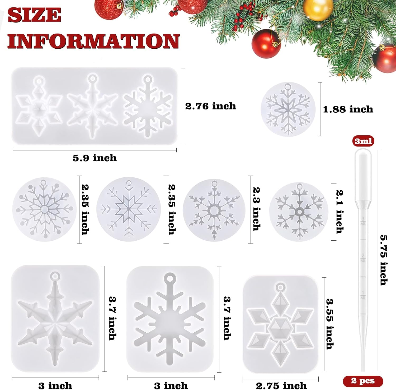 Snowflake Resin Molds Silicone, 9 Pieces Snowflake Resin Casting Molds, Christmas Ornament Resin Molds DIY Resin Crafts Jewelry Pendant Xmas Gift Winter Home Decoration - Craft Resin US