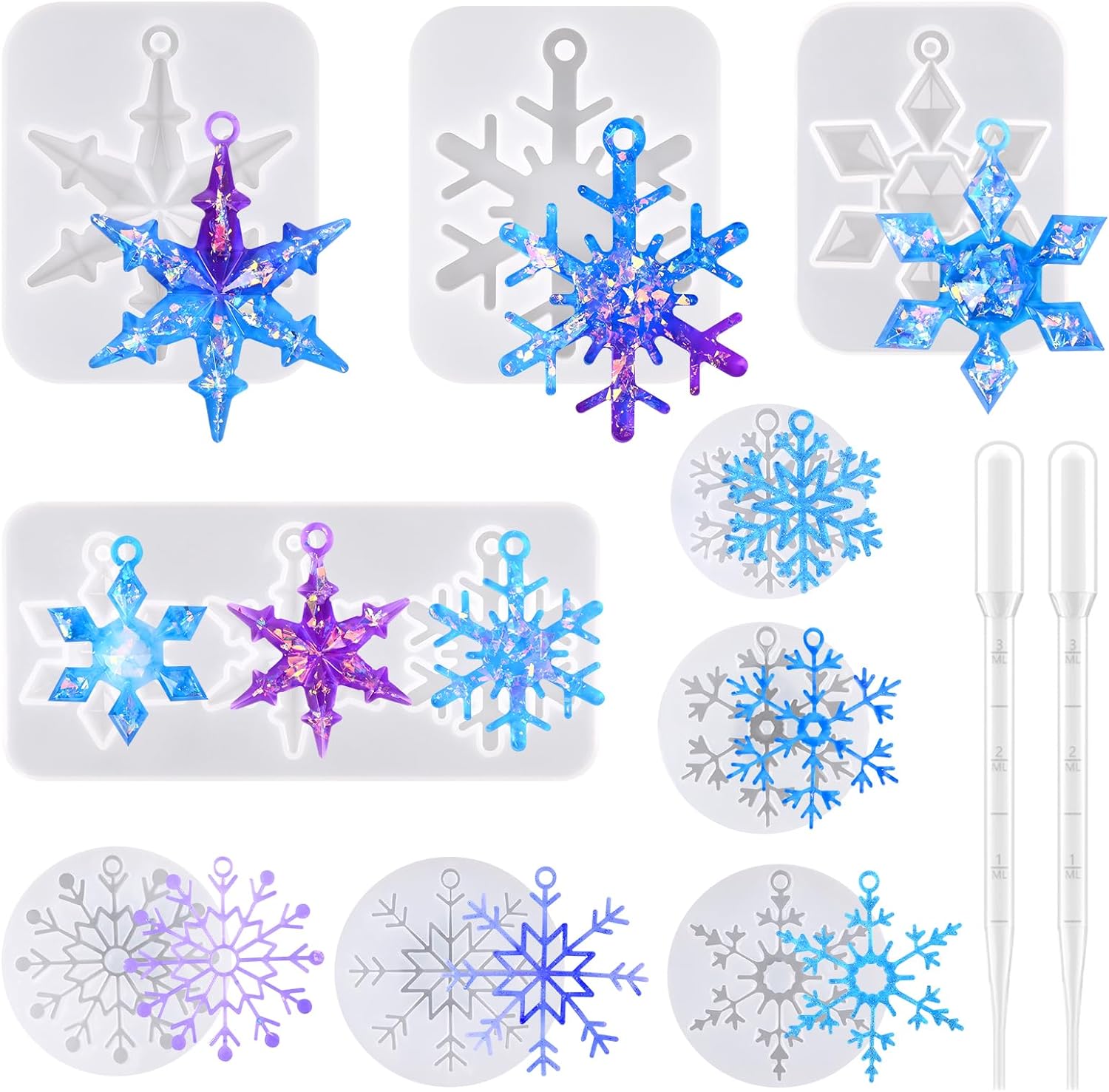 Snowflake Resin Molds Silicone, 9 Pieces Snowflake Resin Casting Molds, Christmas Ornament Resin Molds DIY Resin Crafts Jewelry Pendant Xmas Gift Winter Home Decoration - Craft Resin US